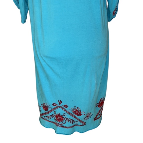 Sundance Aqua Blue Red Embroidered Knit Dress - M - Picture 7 of 10